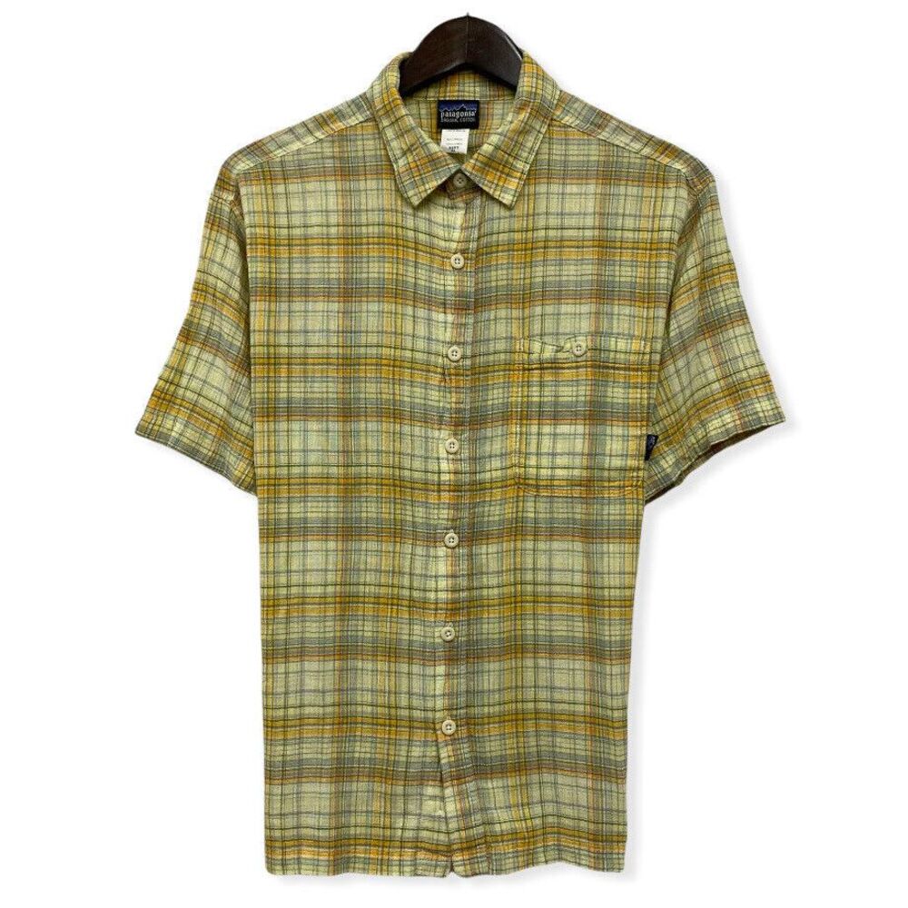 Patagonia Men's Size Medium Yellow Plaid Short Sleeve Button Front‎ Pocket Shirt